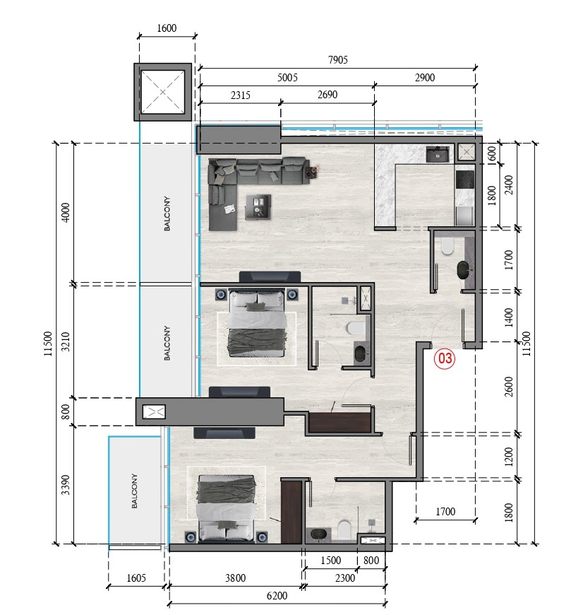 Auresta Tower - 2 Bedroom Apartment