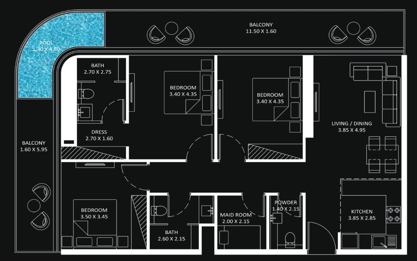 BAYZ101 by Danube - 3 Bedroom Apartment + Pool