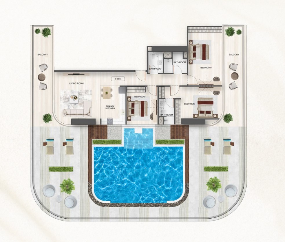 Binghatti Flare - 3 Bedroom Apartment + Pool