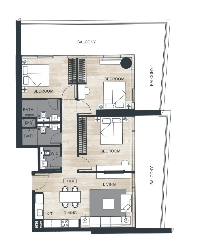 Binghatti Ghost - 3 Bedroom Apartment