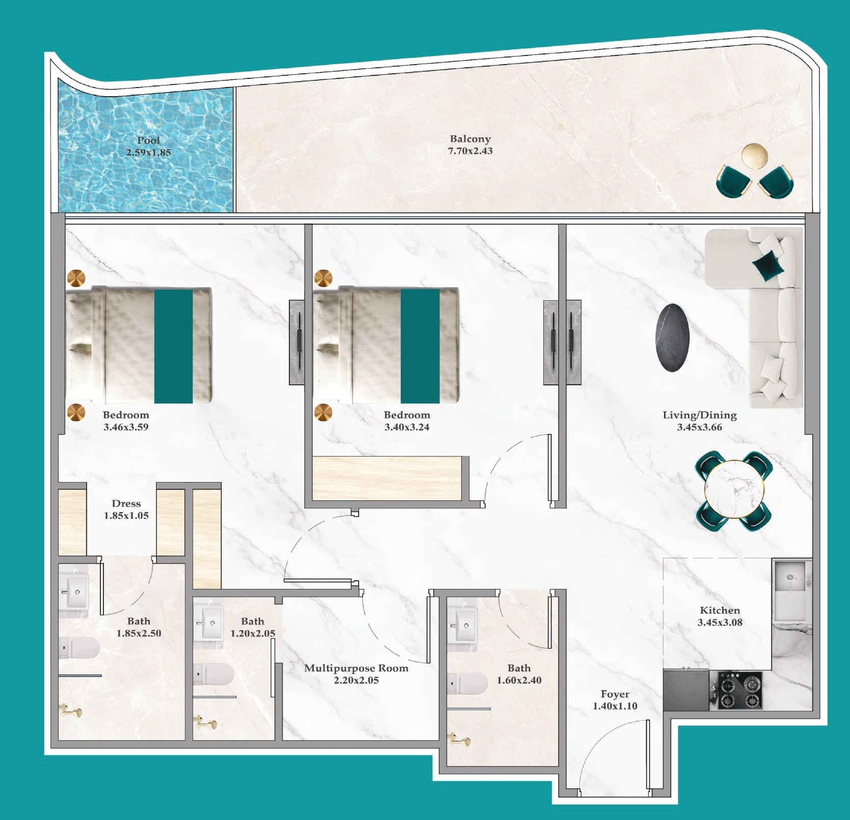 Breez by Danube - 2 Bedroom Apartment + Pool