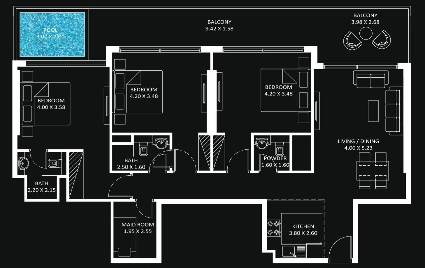 Diamondz by Danube - 3 Bedroom Apartment + Pool