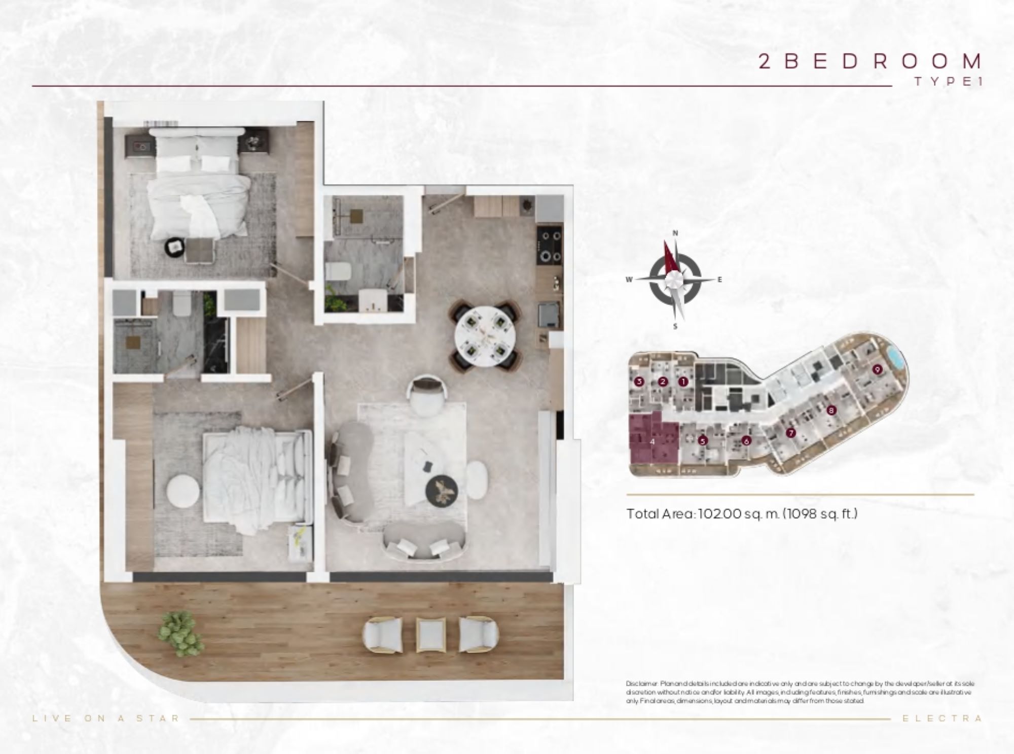 Electra-GOLF COURSE & SMZ ROAD Views - 2 Bedroom Apartment