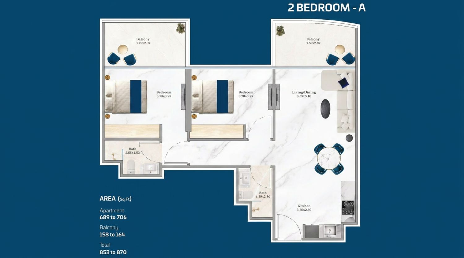 Serenz by Danube: 2 Bedroom Apartment - Luxury Furnished Residence in JVC