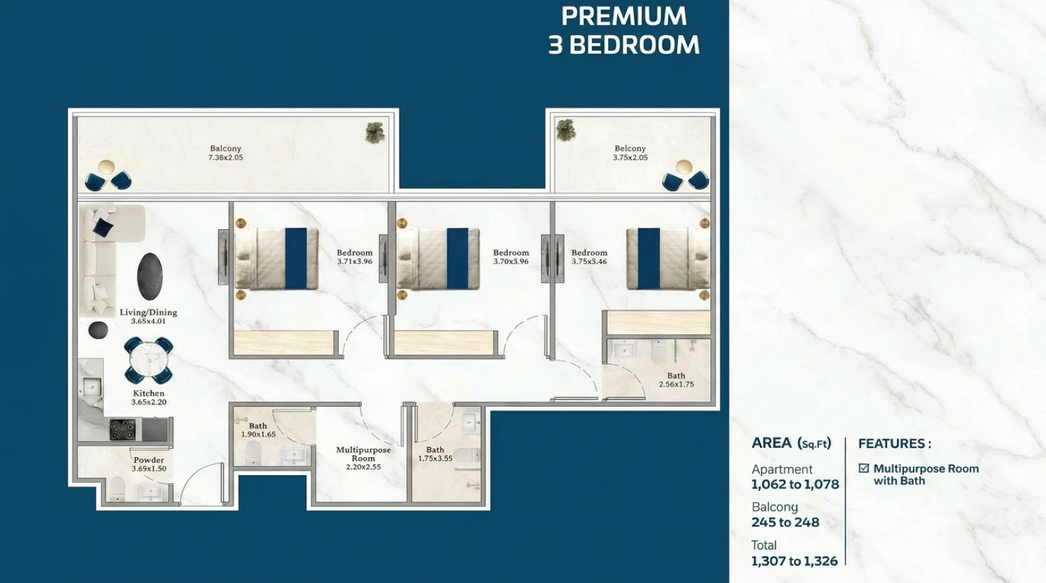 Serenz by Danube: 3 Bedroom Apartment - Luxury Furnished Residence in JVC