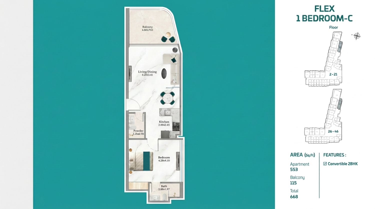 Breez by Danube: Flex 1 Bedroom Apartment - Luxury Seafront Living