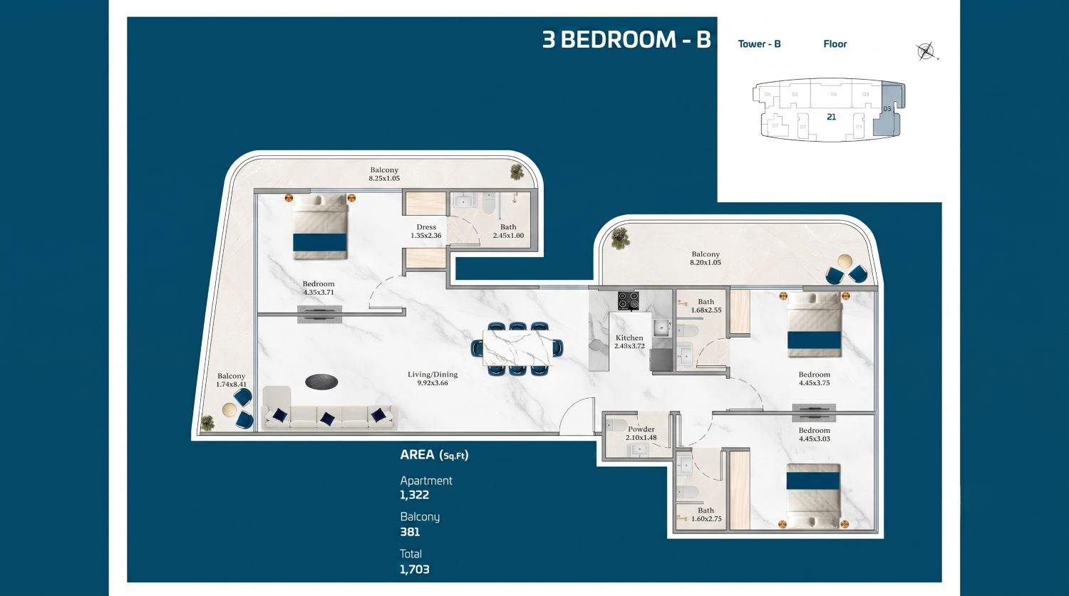 Serenz by Danube: 3 Bedroom Apartment - Luxury Furnished Residence in JVC