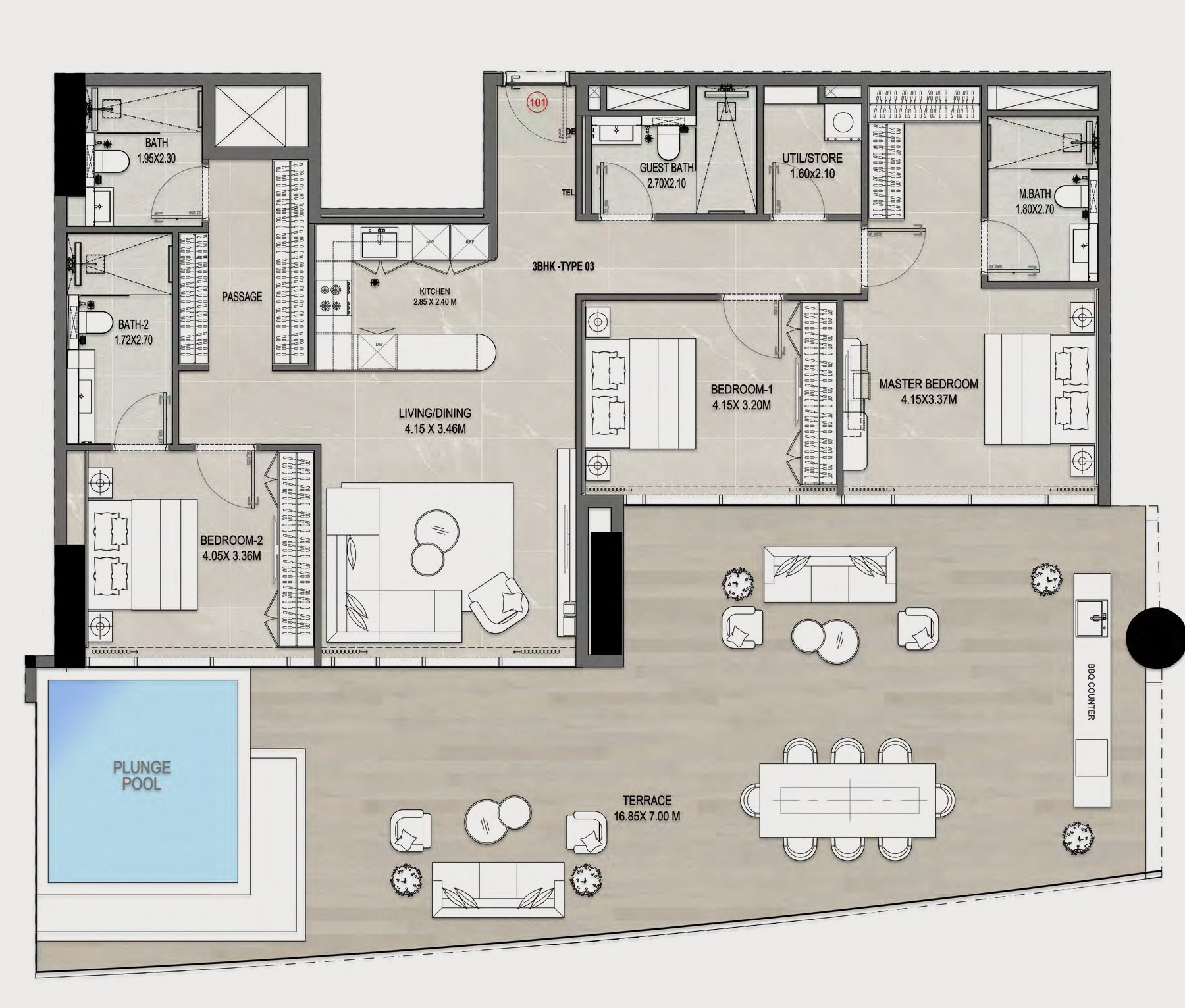 Rabdan Gates - 3 Bedroom Apartment + Pool