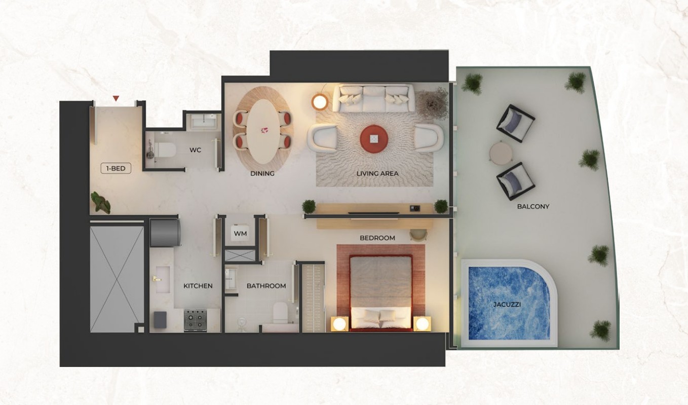 Binghatti Skyblade - 1 Bedroom Apartment + Jacuzzi