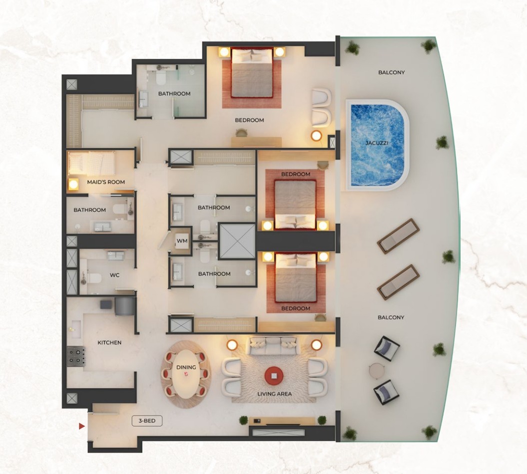 Binghatti Skyblade - 3 Bedroom Apartment + Jacuzzi + Maid Room
