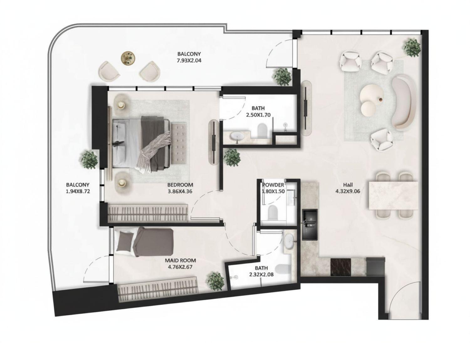 SquareX One by Tasmeer Indigo - 1 Bedroom Apartment + Maid Room