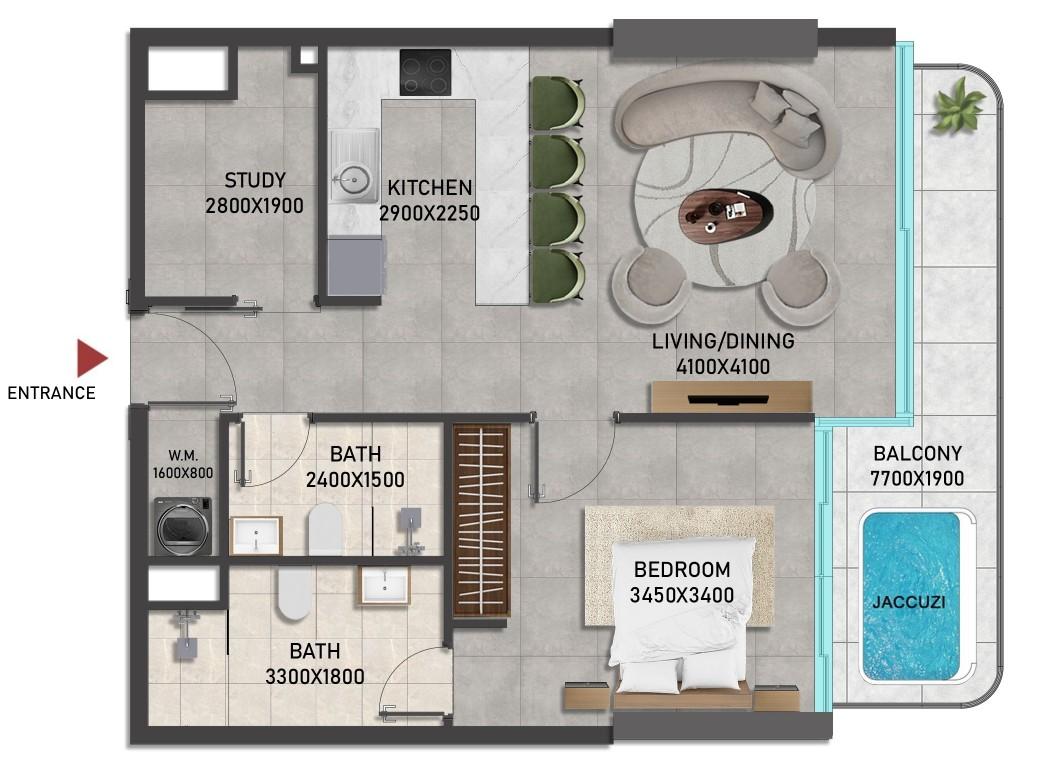 Vivanti Residences - 1 Odalı Daire + Çalışma Odalı + Jakuzili - JVC'de Kazançlı Yatırım