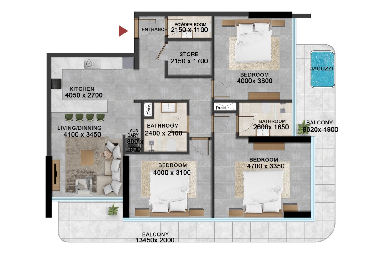 Vivanti Residences - 3 Bedroom Apartment + Store Room + Jacuzzi